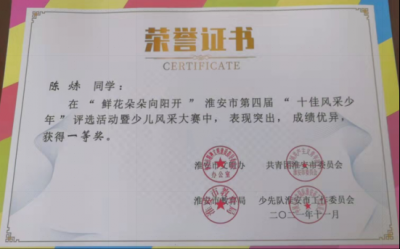 2021年陳焃所獲榮譽（指導(dǎo)老師：陳松強）