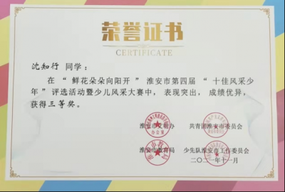 2021年沈知行所獲榮譽（指導(dǎo)老師：唐彩霞）