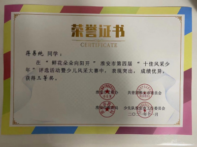 2021年蔣易純所獲榮譽（指導(dǎo)老師：袁彬）