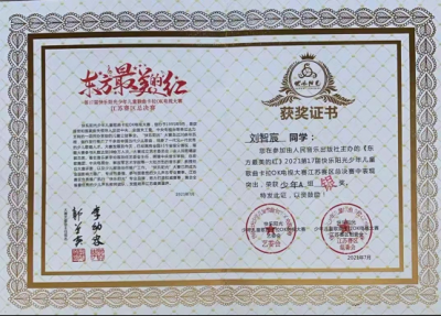 2021年劉智宸所獲榮譽（指導(dǎo)老師：楊雁）