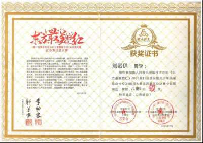 2021年劉諾伊所獲榮譽(yù)（指導(dǎo)老師：楊雁）