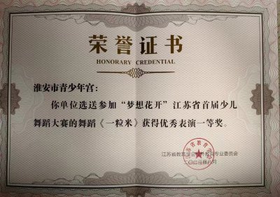 “夢想花開”江蘇省首屆少兒舞蹈大賽的舞蹈《一粒米》獲優(yōu)秀表演一等獎