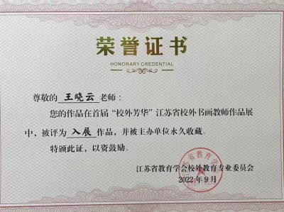 2023年王曉云老師所獲榮譽(yù)